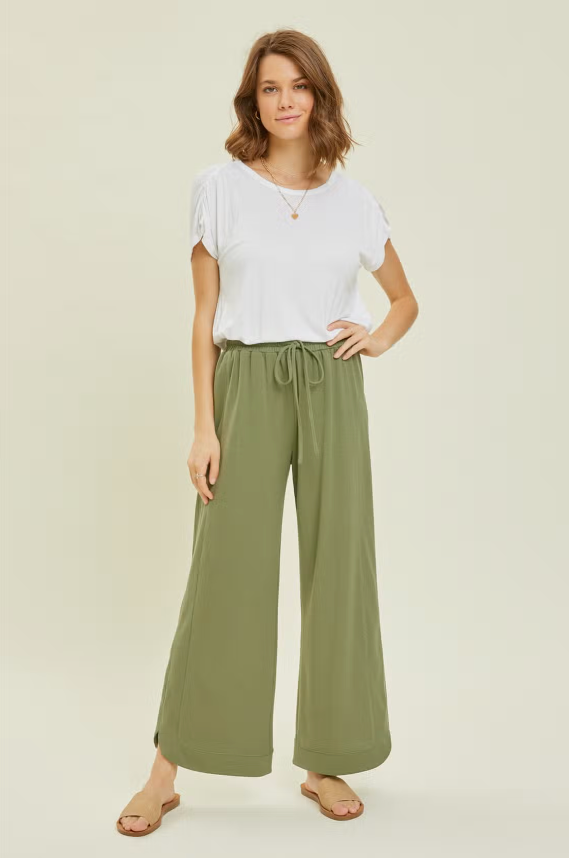 Super Soft Wide-Leg Pants - Army Green