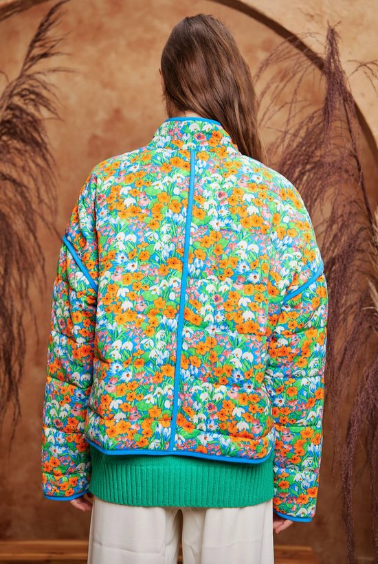 Retro Floral Print Quilted Jacket