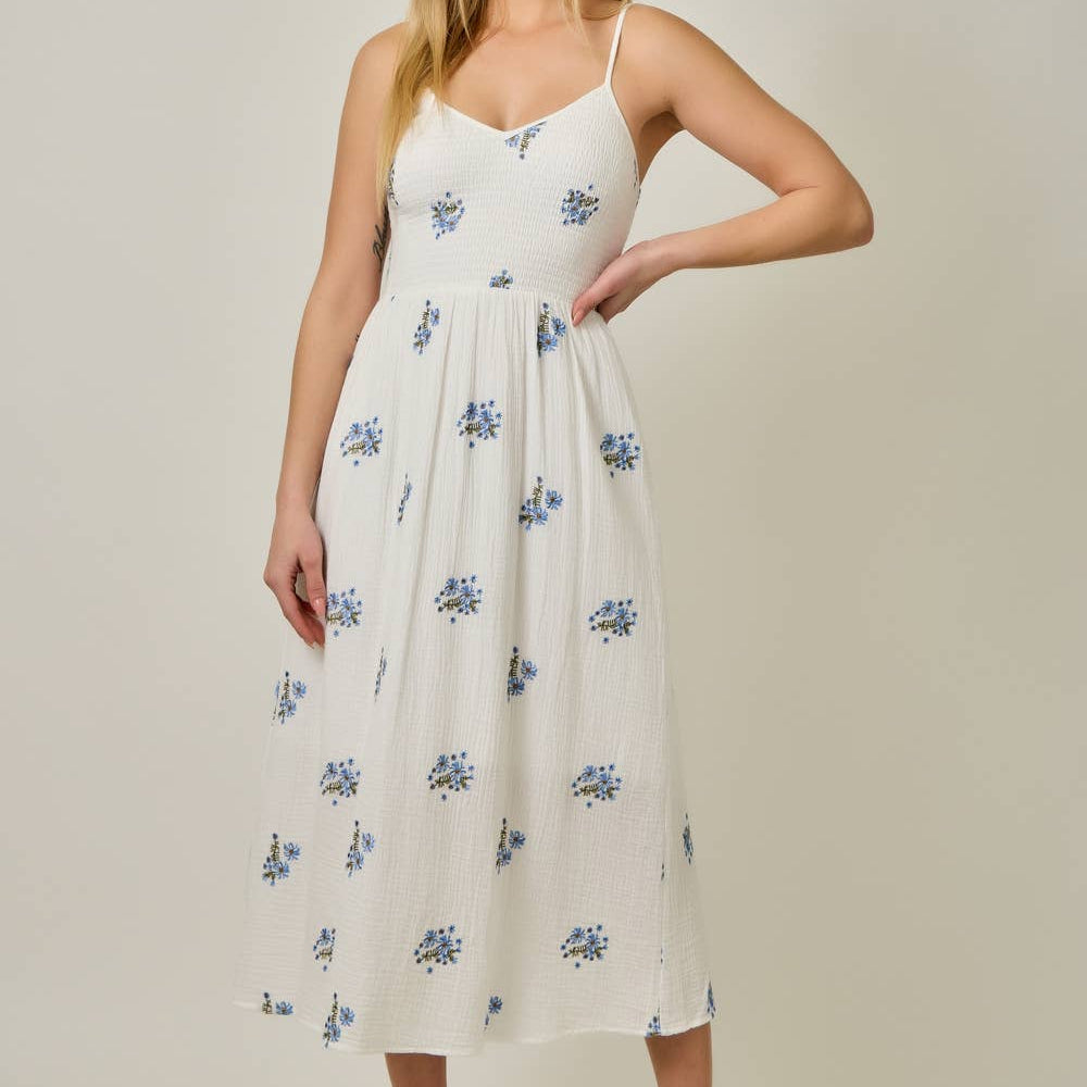 White Double Gauze Smocked Dress