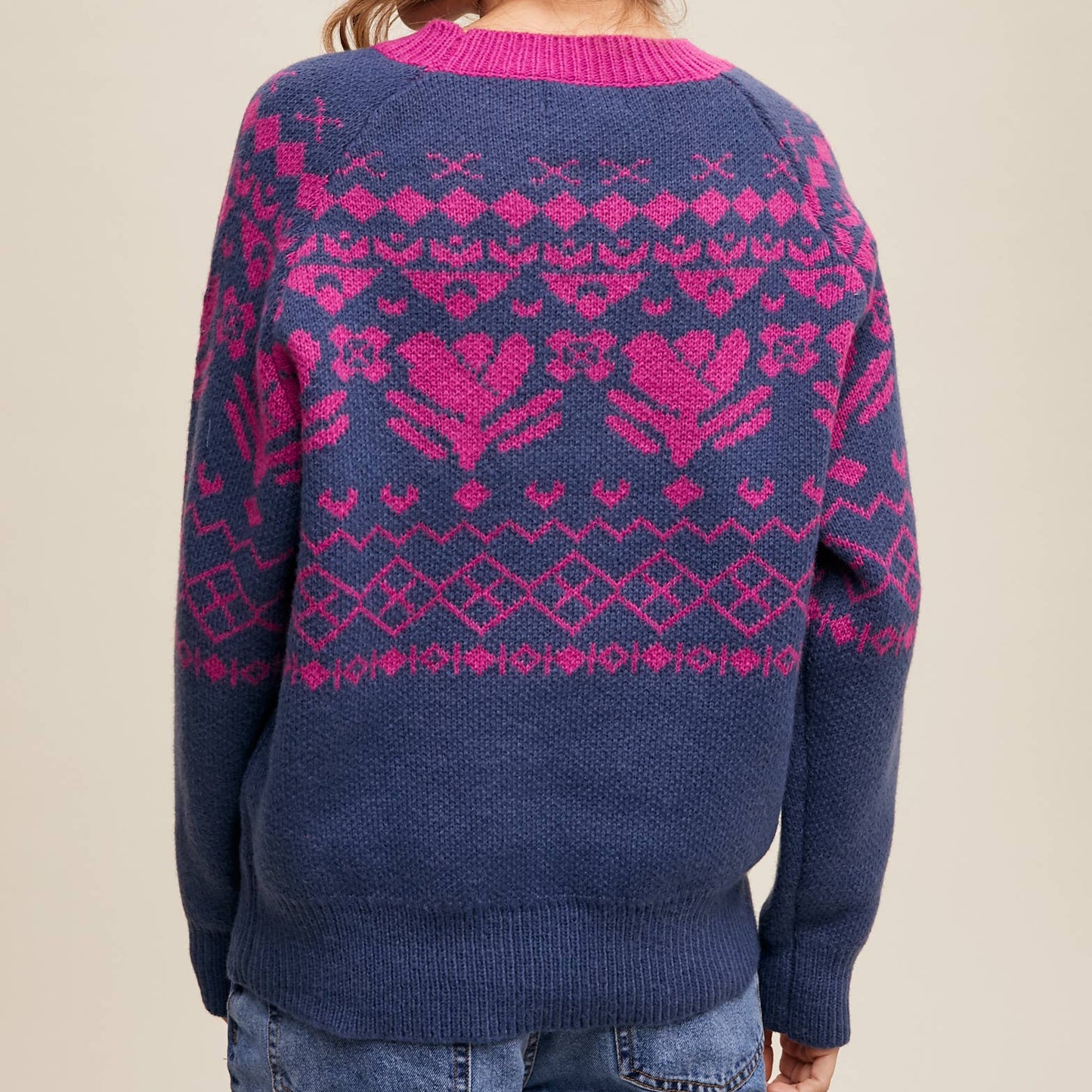 Fair Isle Heart Knit Pullover Sweater