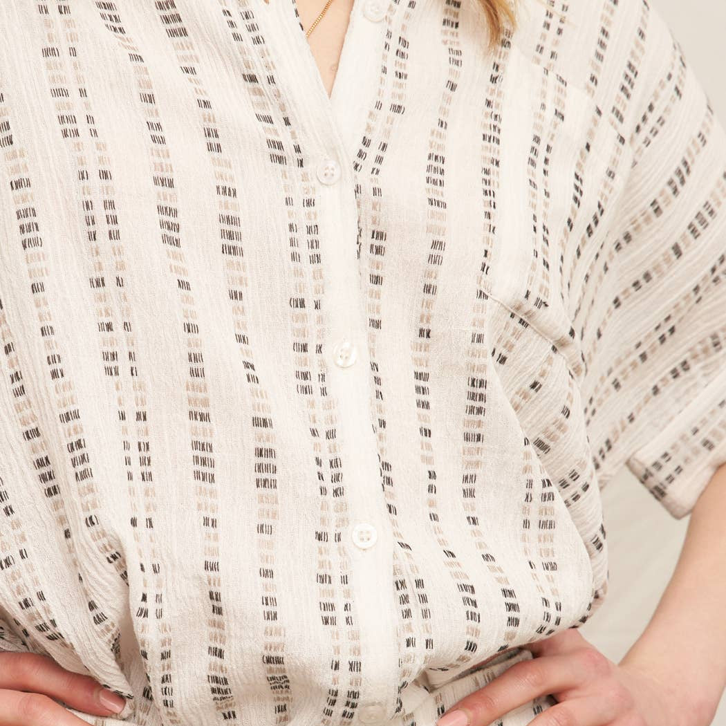 Striped Pattern Short Sleeve Button Down Shirt