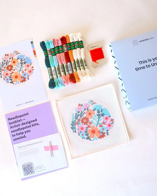 Round Happy Flowers Needlepoint Kit