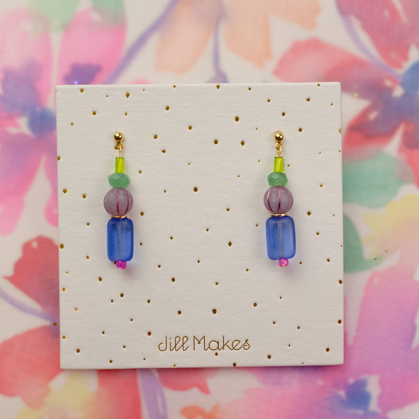 Blue multicolored beaded earrings