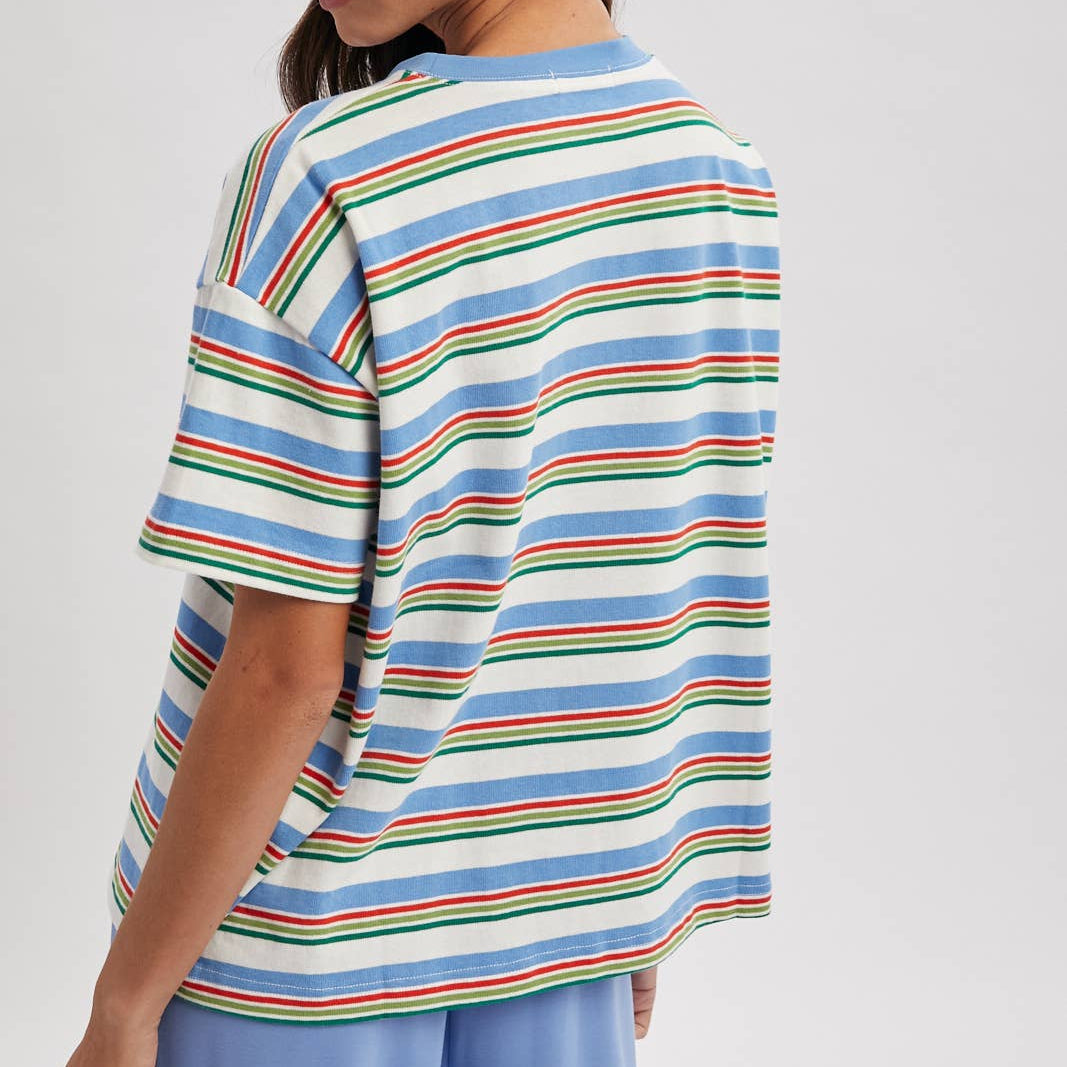 MULTI-STRIPED KNIT TEE