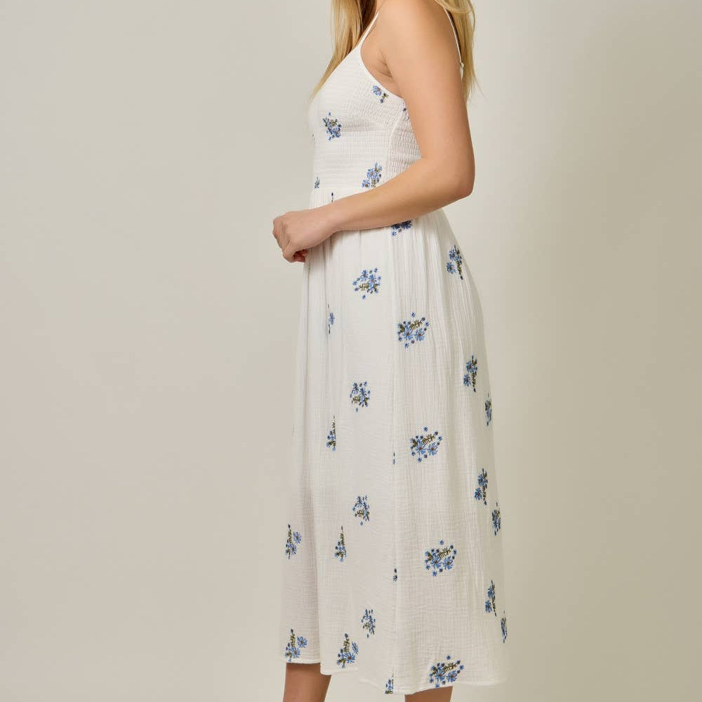 White Double Gauze Smocked Dress