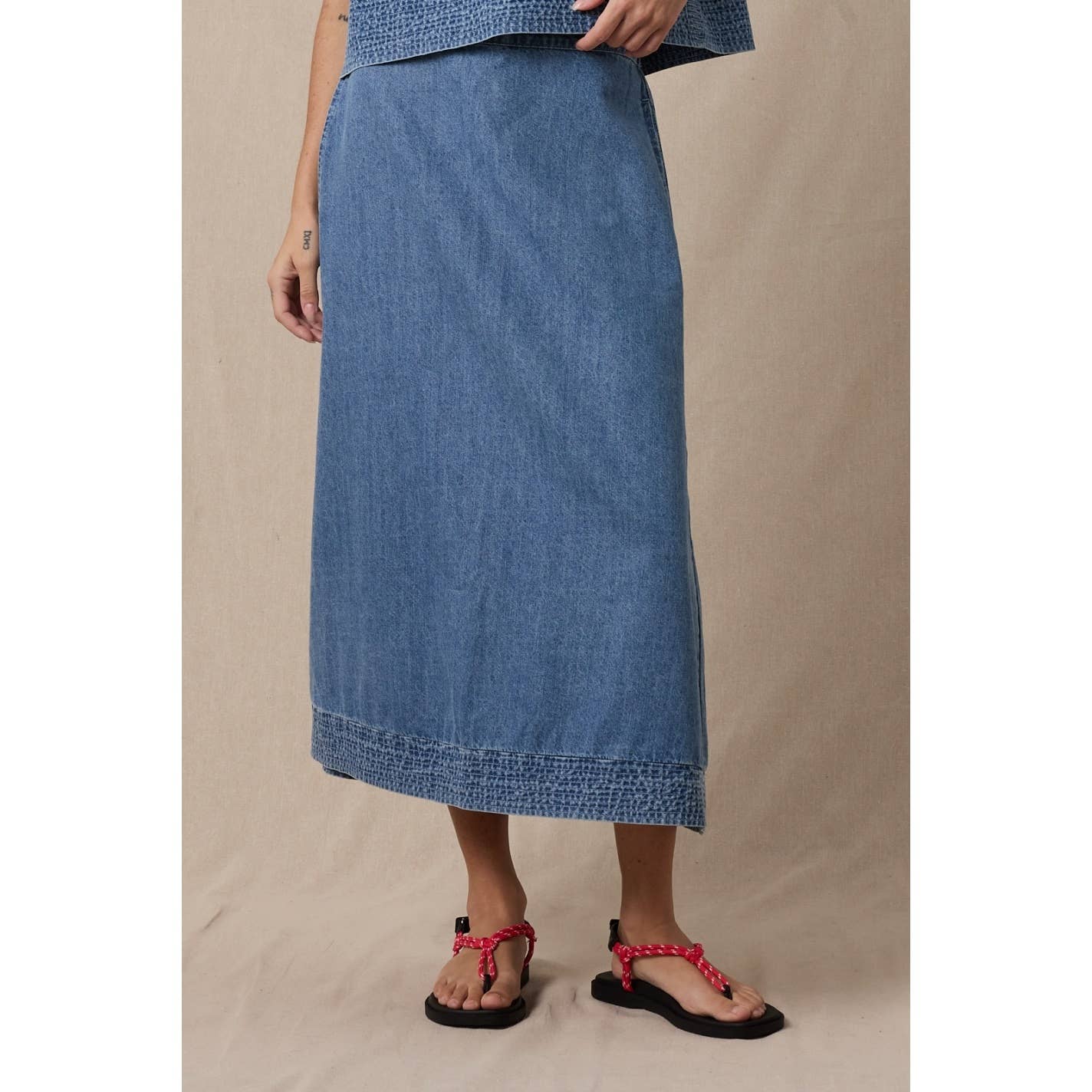 Cotton Demin Midi Skirt