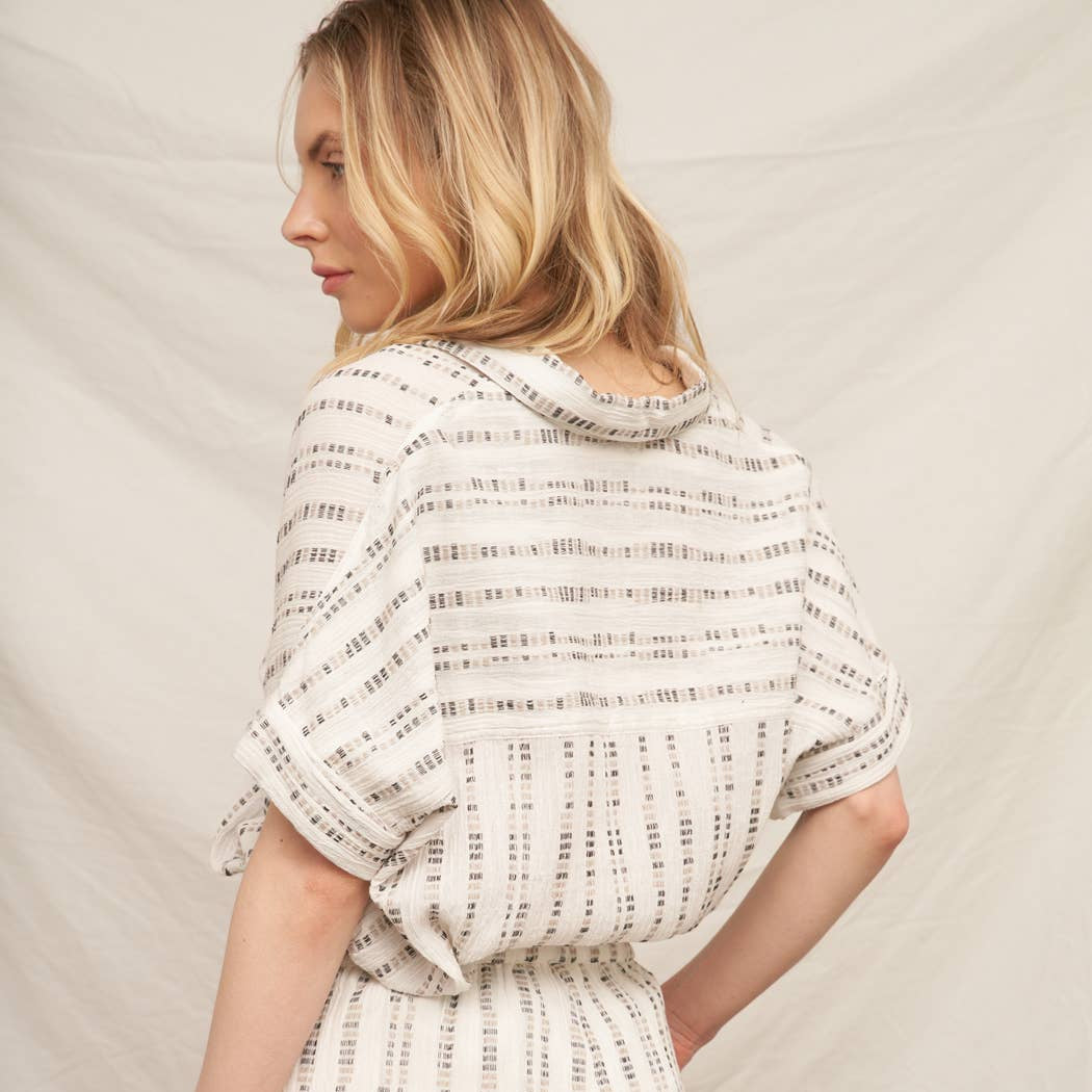 Striped Pattern Short Sleeve Button Down Shirt