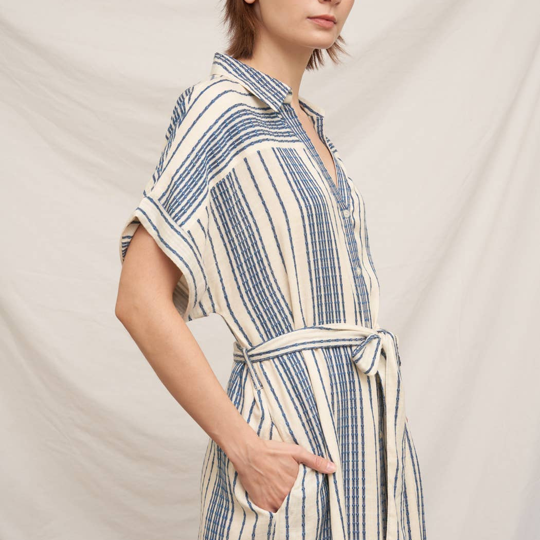 Striped Belted Shirt Midi Dress