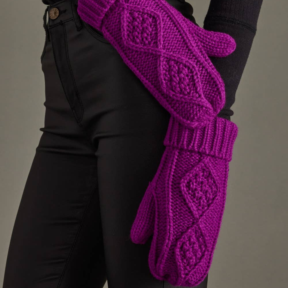 Purple Cable Knit Mittens