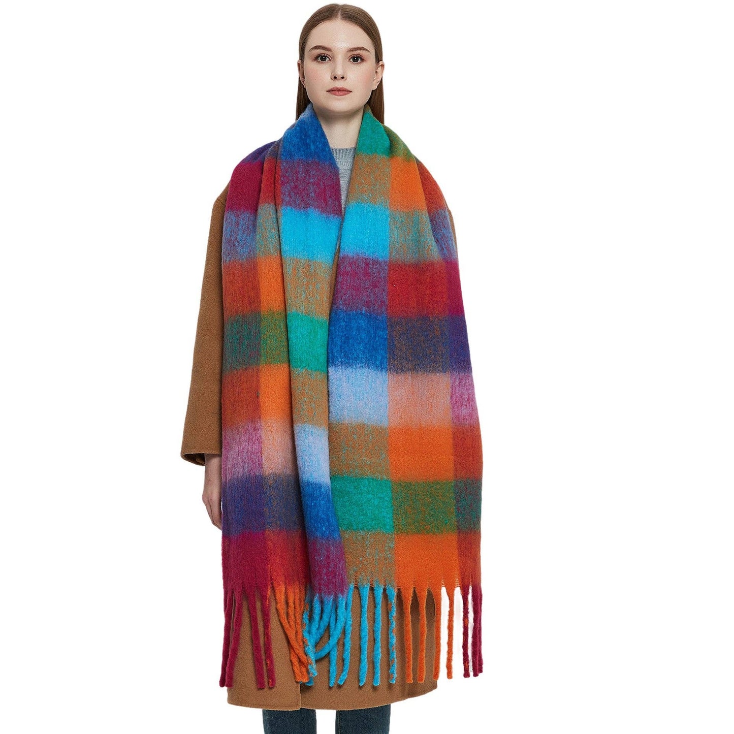 Colorful Plaid Tassel Scarf