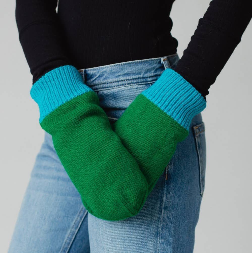 Green & Blue Knit Mittens
