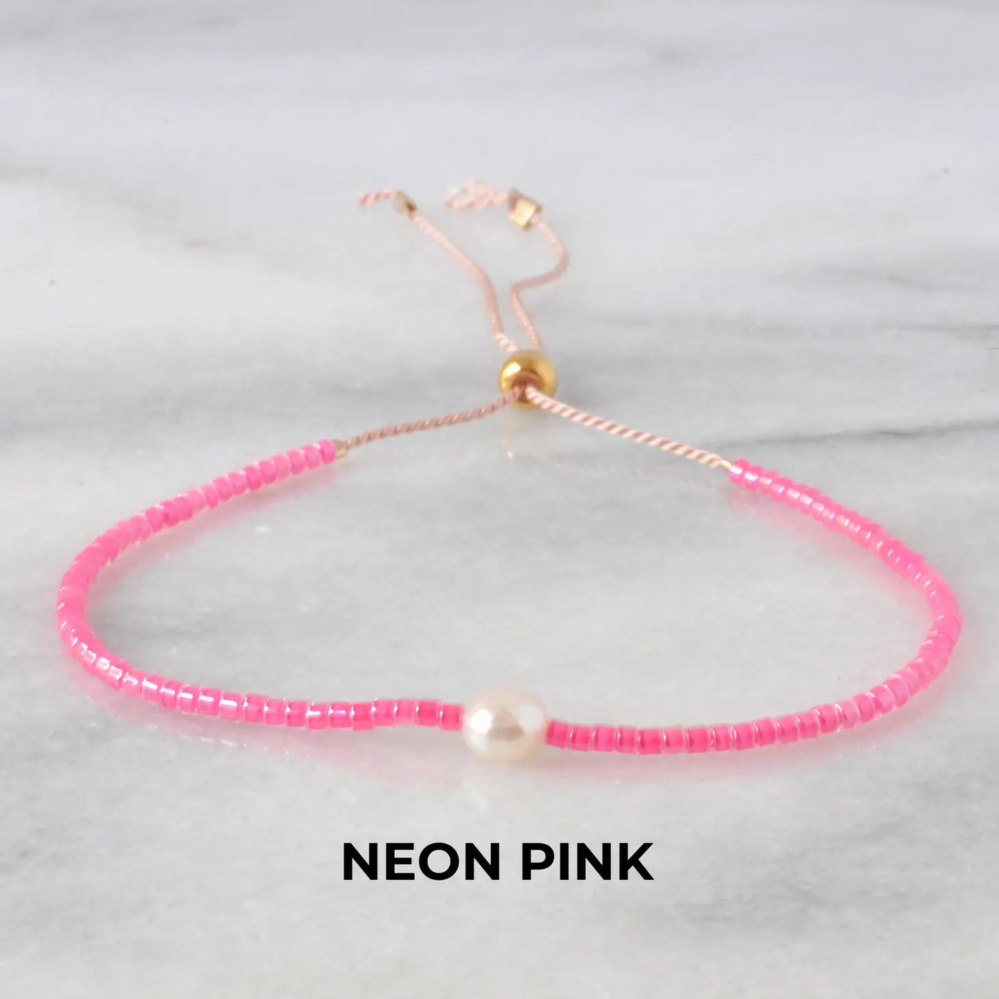 Pearl Accent Beaded String Bracelets - Neon Pink