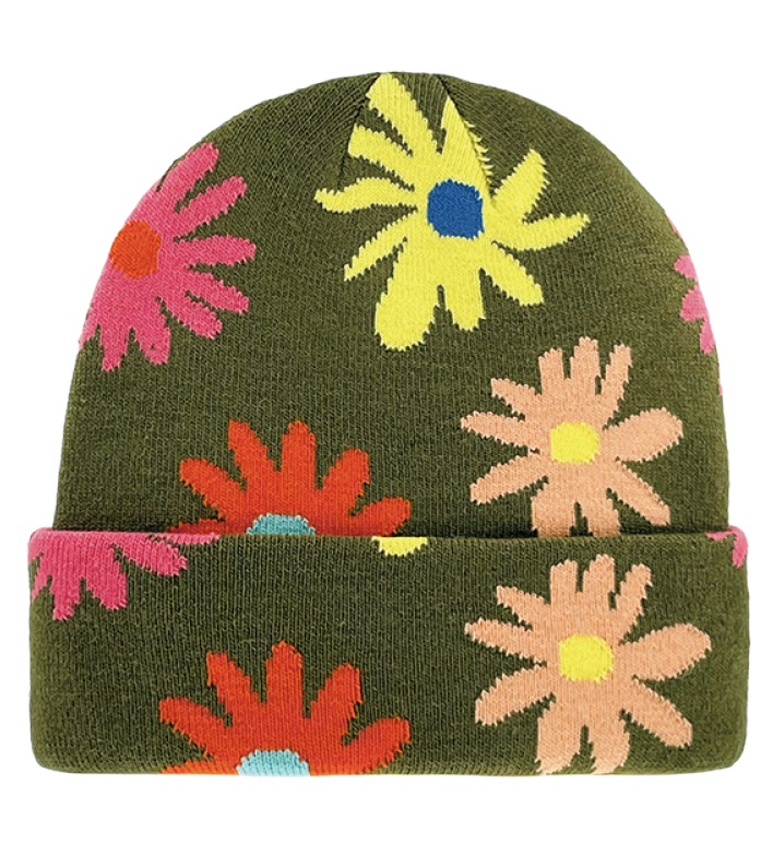 Olive Floral Beanie
