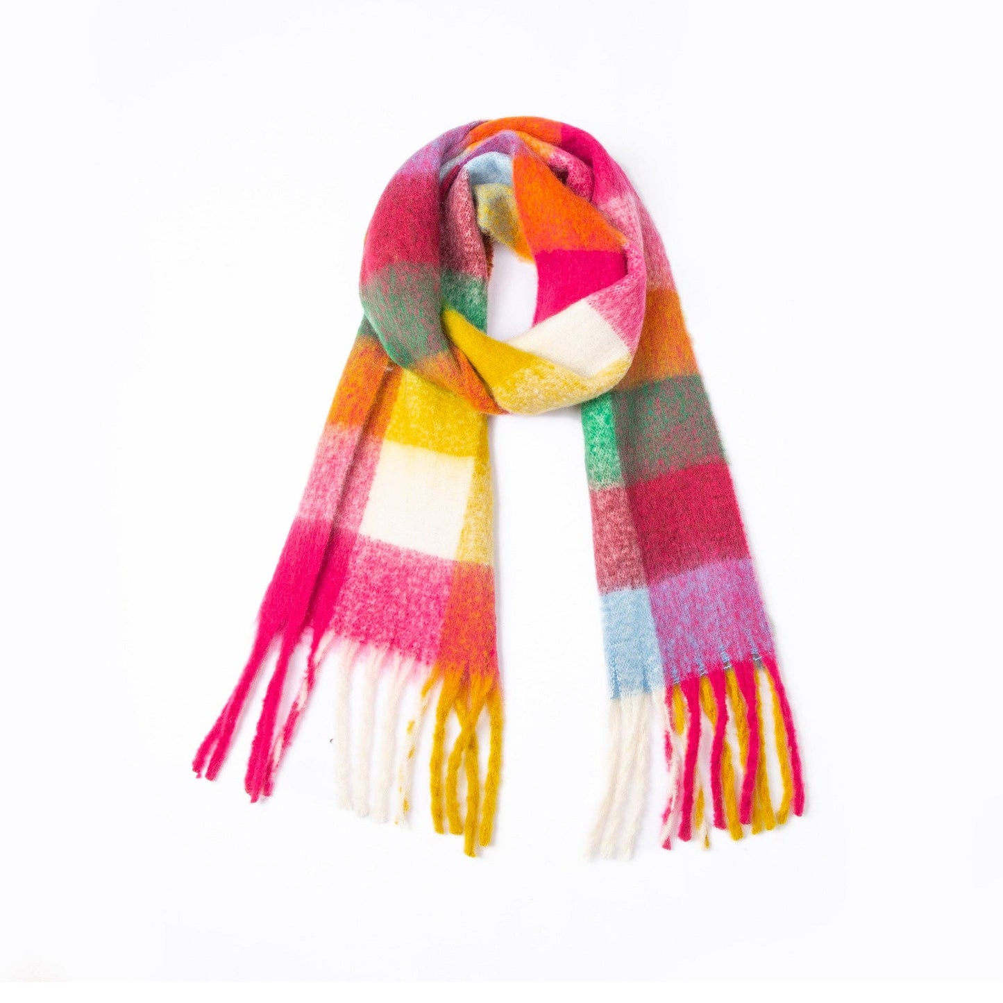 Colorful Plaid Tassel Scarf