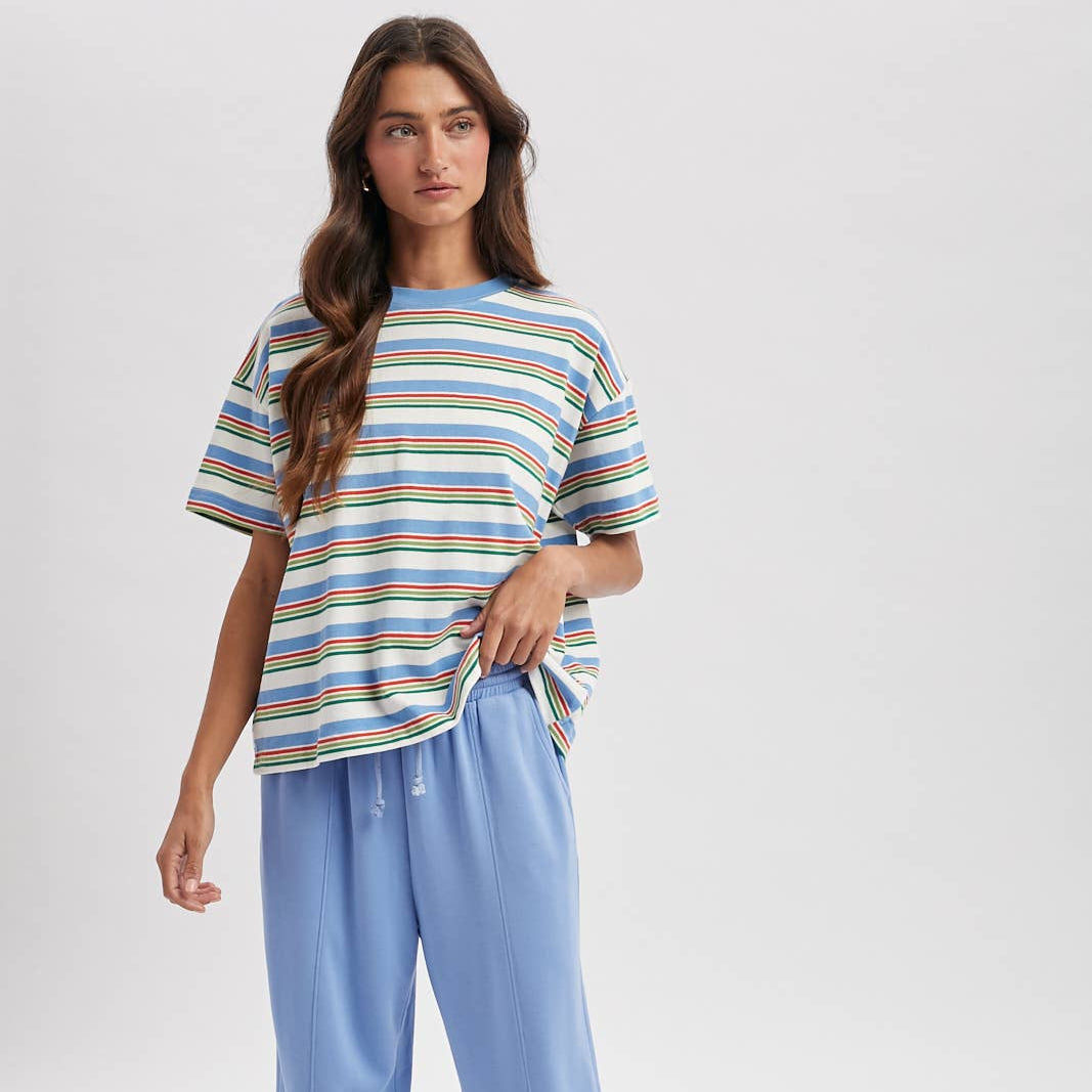 MULTI-STRIPED KNIT TEE
