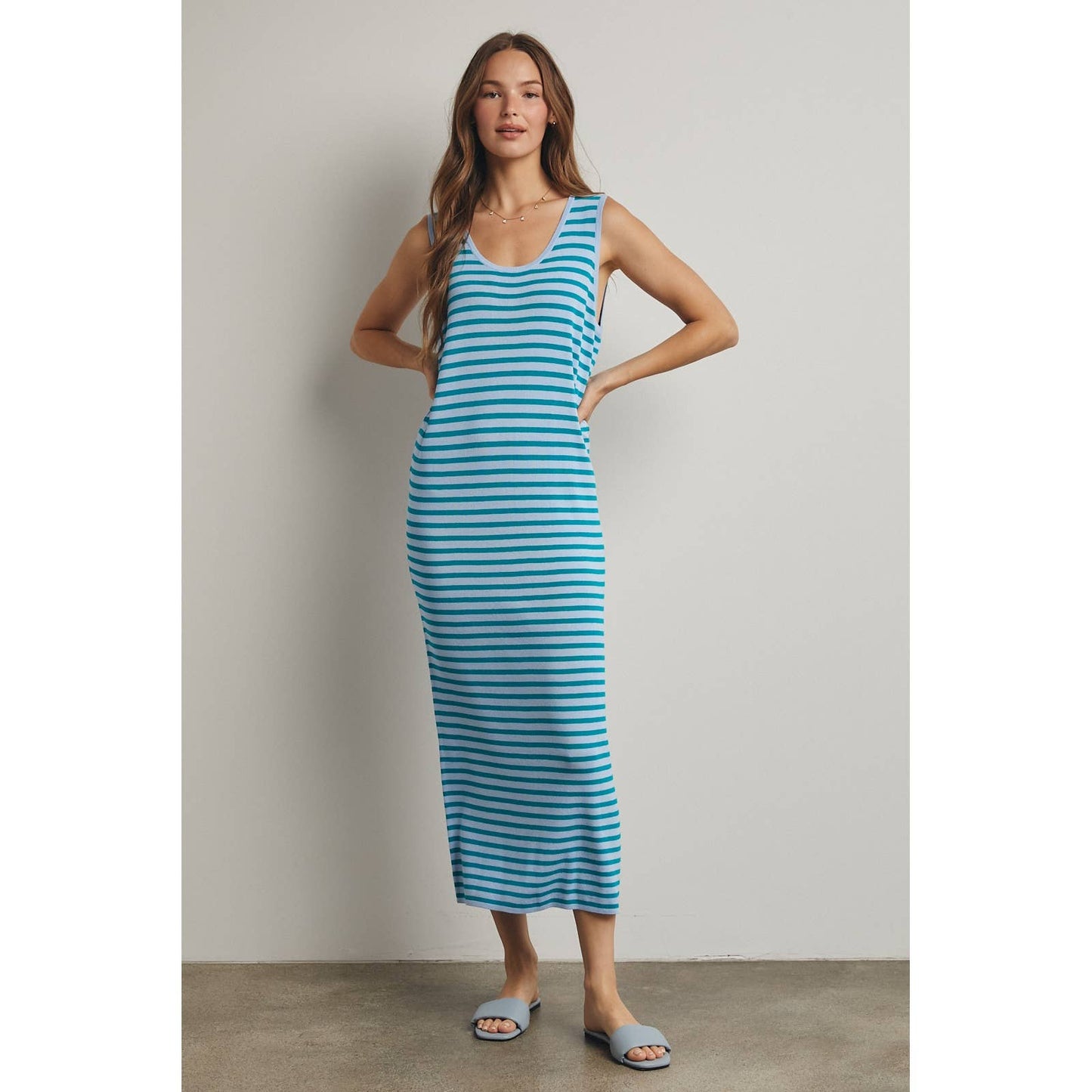 STRIPED MIDI SWEATER TANK DRESS