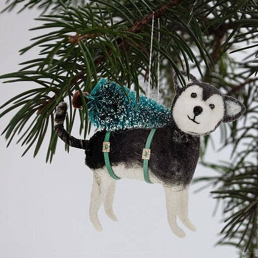 Husky with Tree Ornament