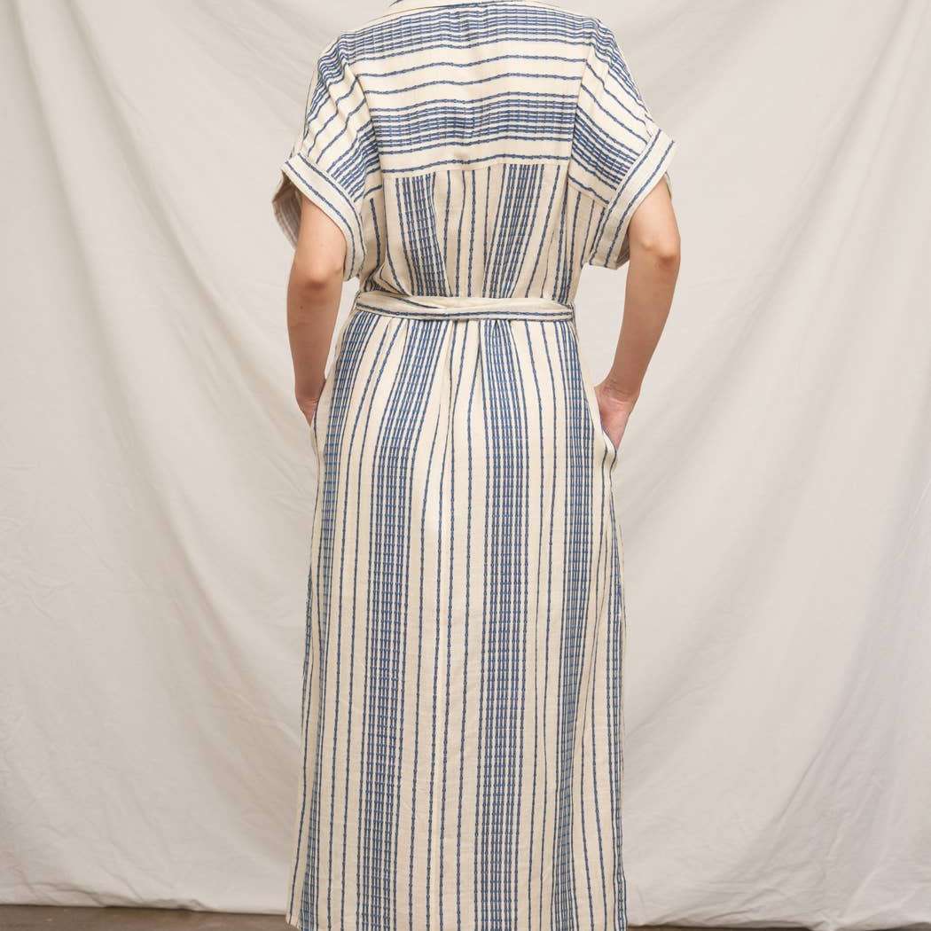 Striped Belted Shirt Midi Dress