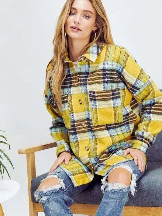 Load image into Gallery viewer, Mustard Plaid Long Sleeve Button Down Shirt
