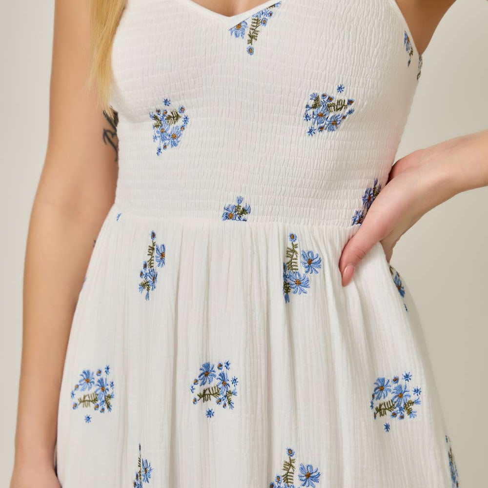 White Double Gauze Smocked Dress