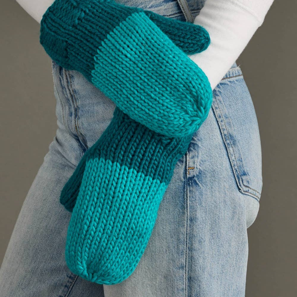Teal & Dk. Teal Color Block Knit Mittens