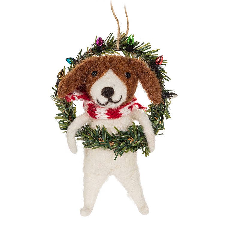 Dog in Wreath Ornament-4"H-1939
