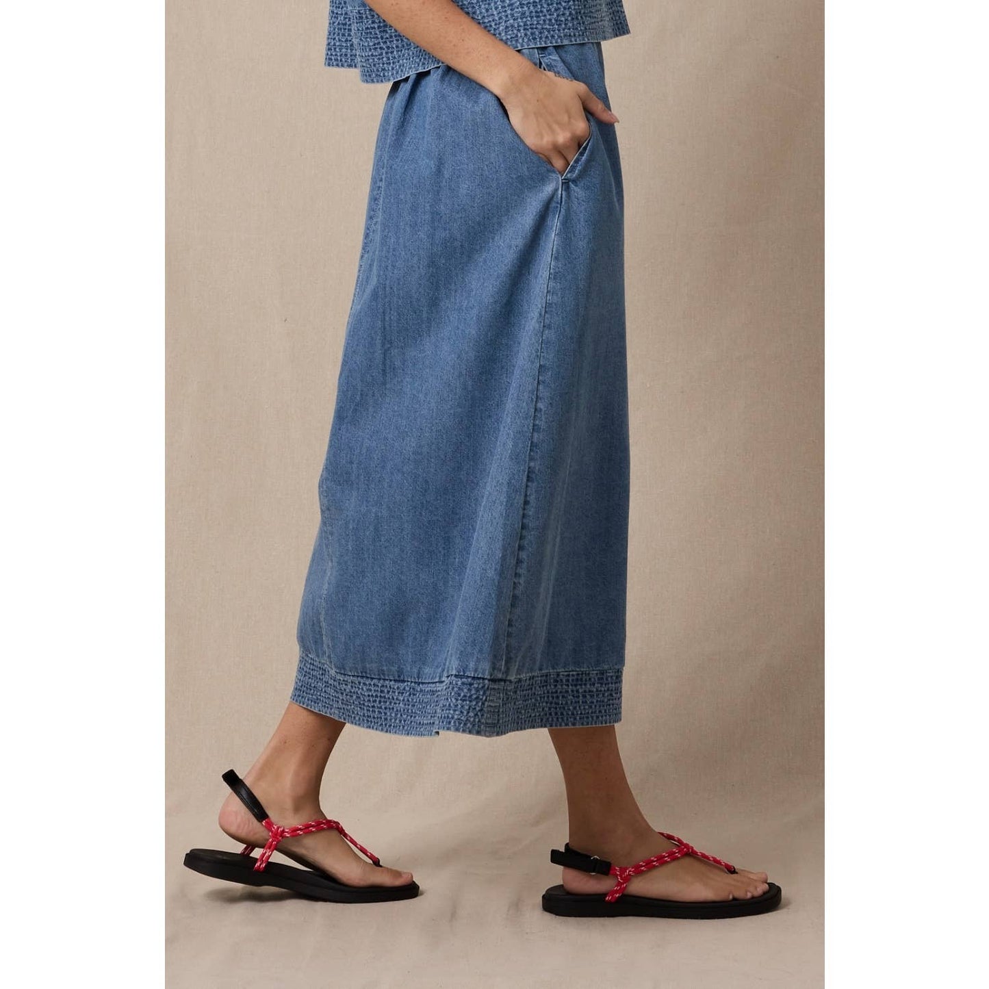 Cotton Demin Midi Skirt