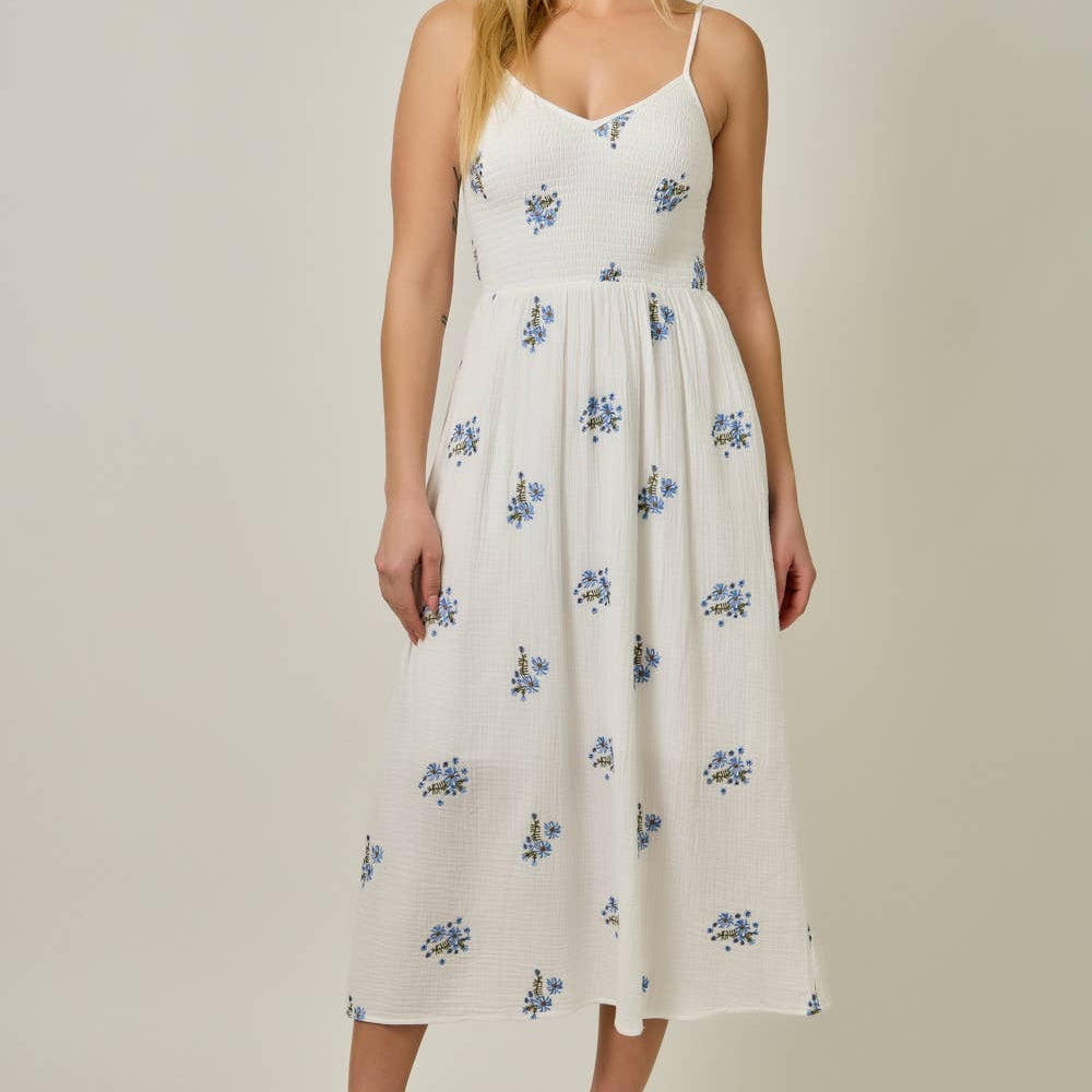 White Double Gauze Smocked Dress