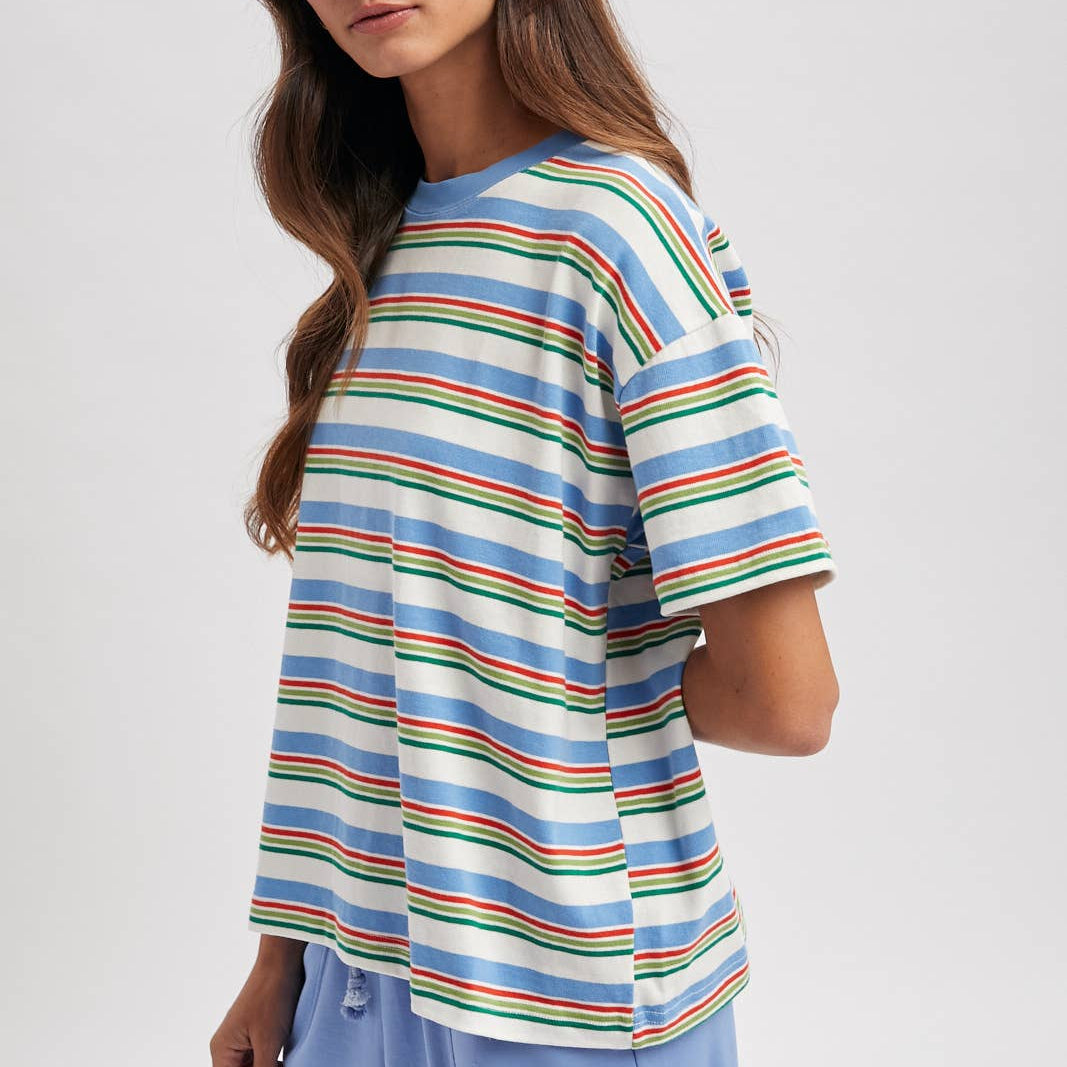 MULTI-STRIPED KNIT TEE