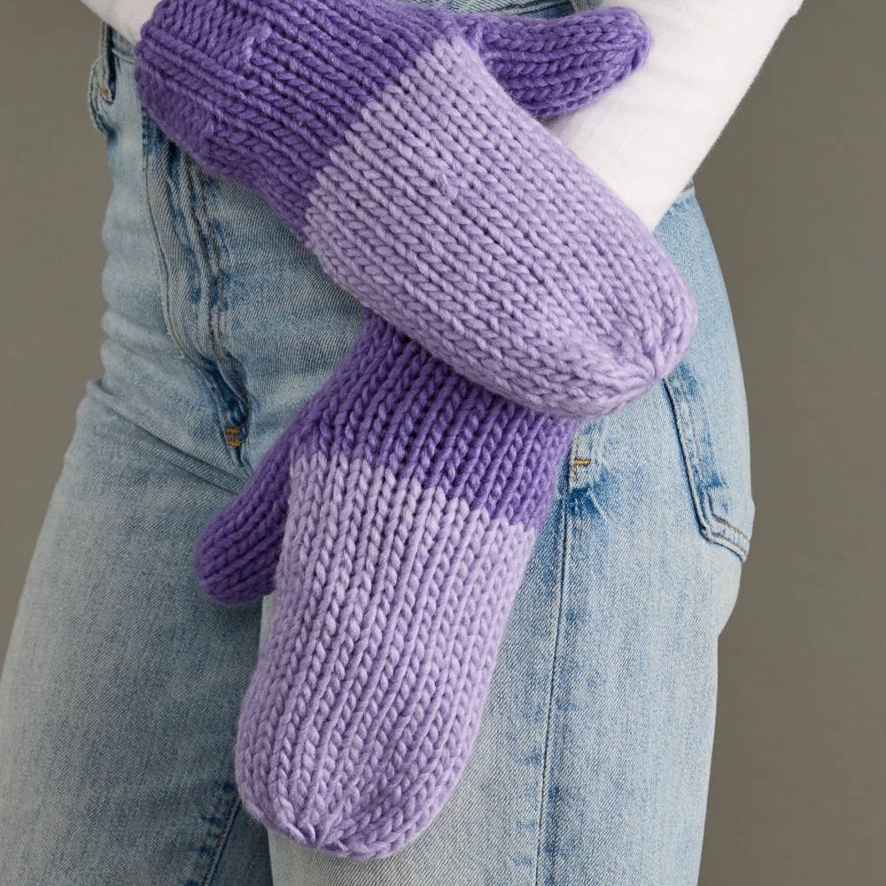 Lt. Purple & Purple Color Block Knit Mittens