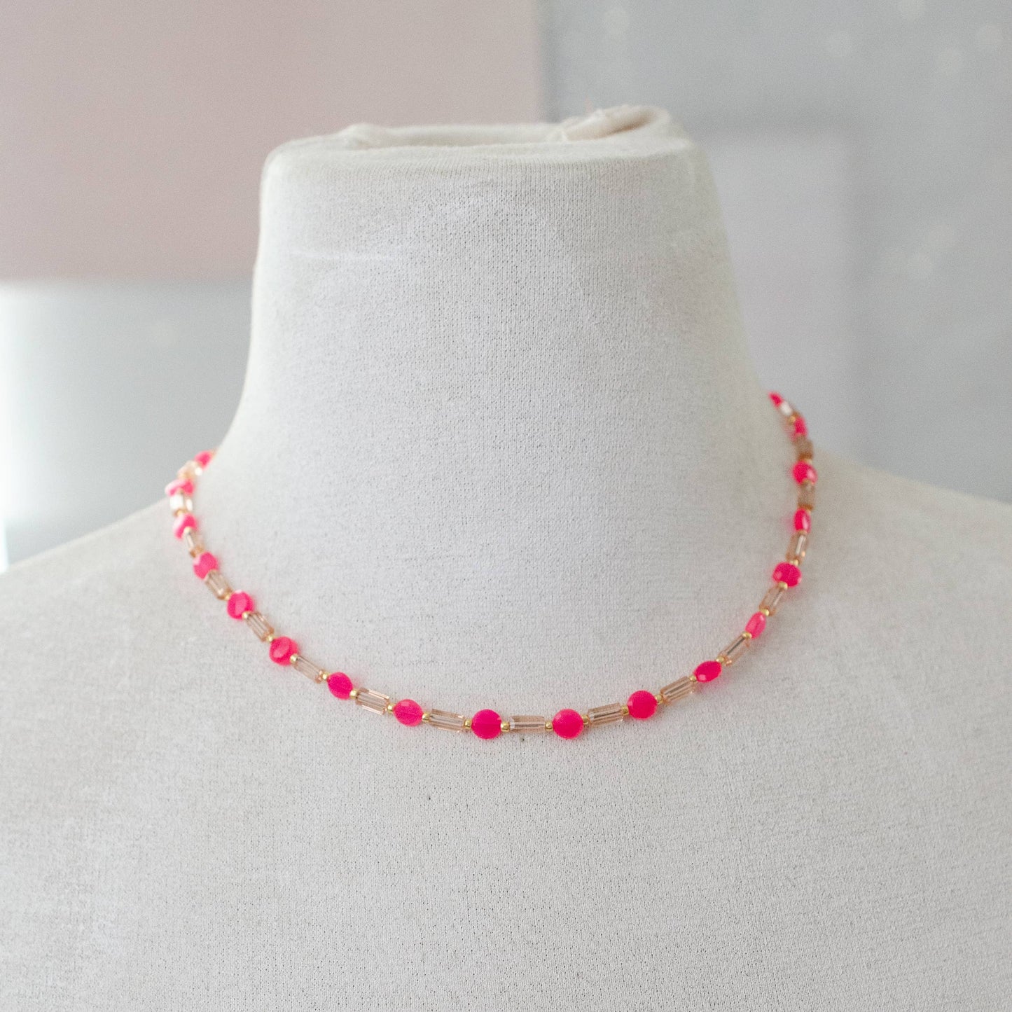 Hot Pink Beaded Layering Necklace