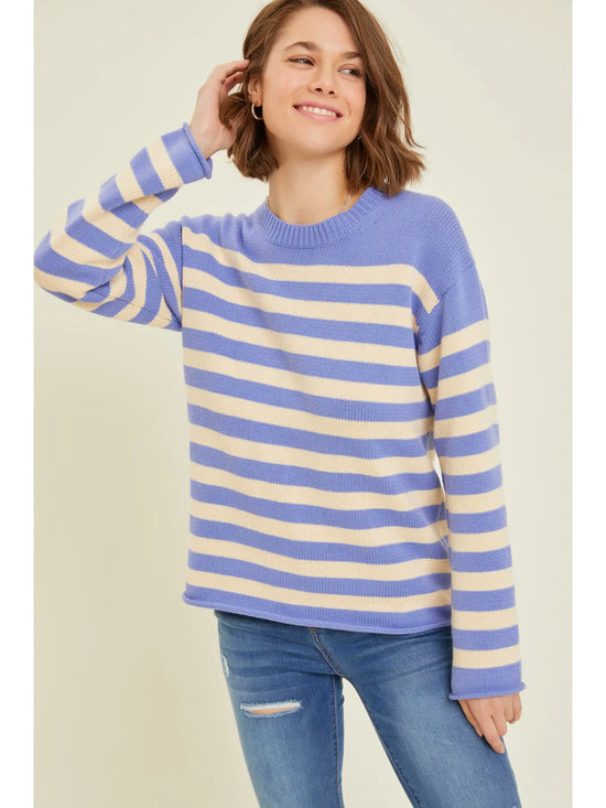 Cotton Stripe Sweater - Irish Blue