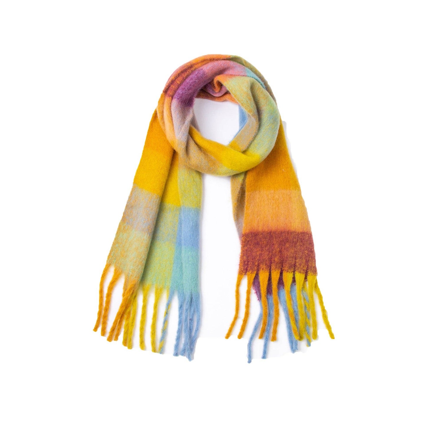 Colorful Plaid Tassel Scarf