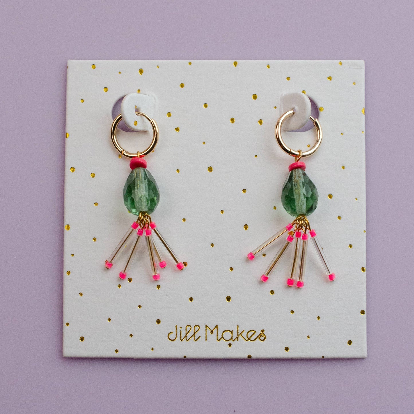 Hot Pink and Green Fringe Earrings