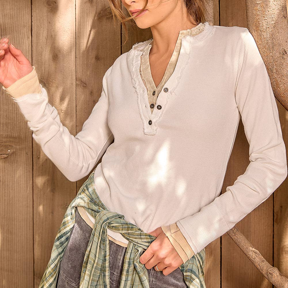 Washed Thermal Henley Top