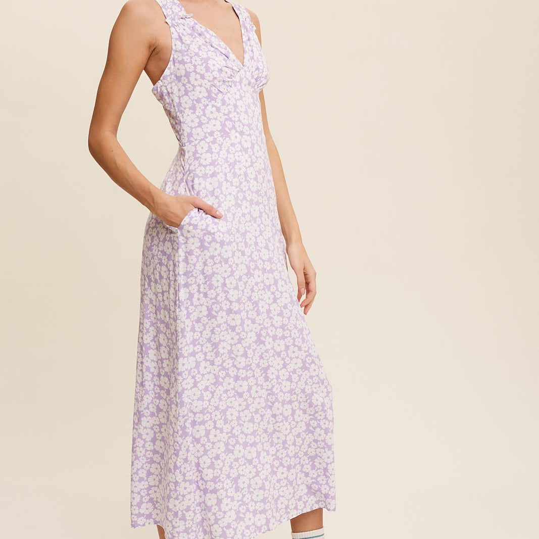 FloralV-Neck Midi Dress