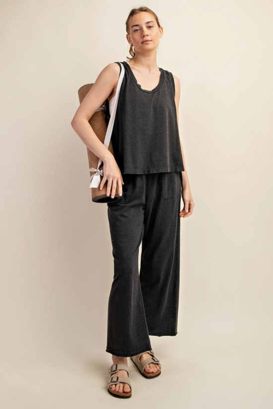 Black Sleeveless Mineral Washed Top