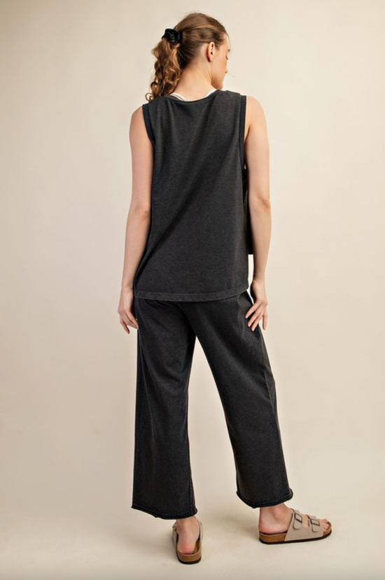 Black Sleeveless Mineral Washed Top