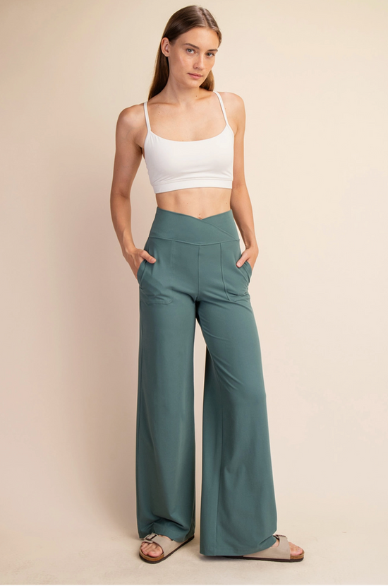 Fern Forest Recycled Butter V Waist Wide Pant