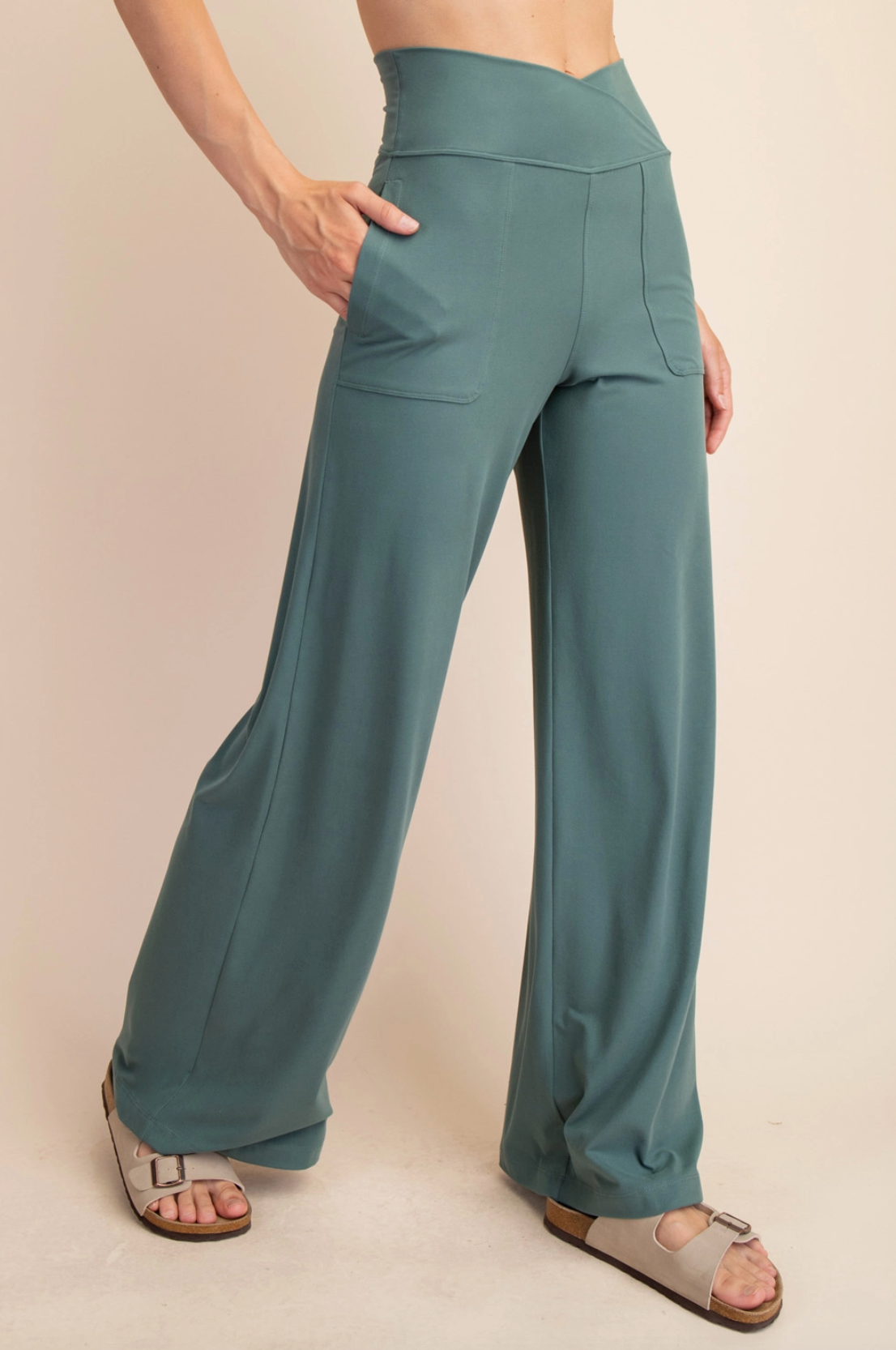 Fern Forest Recycled Butter V Waist Wide Pant