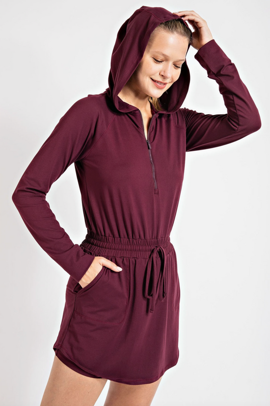 Cassis Butter Longsleeve Romper with Hoodie