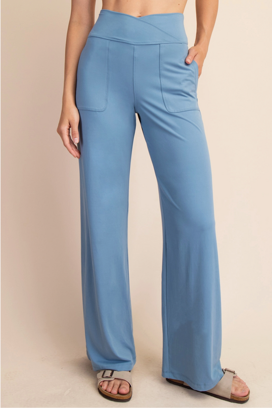 Dusty Blue Recycled Butter V Waist Wide Pant