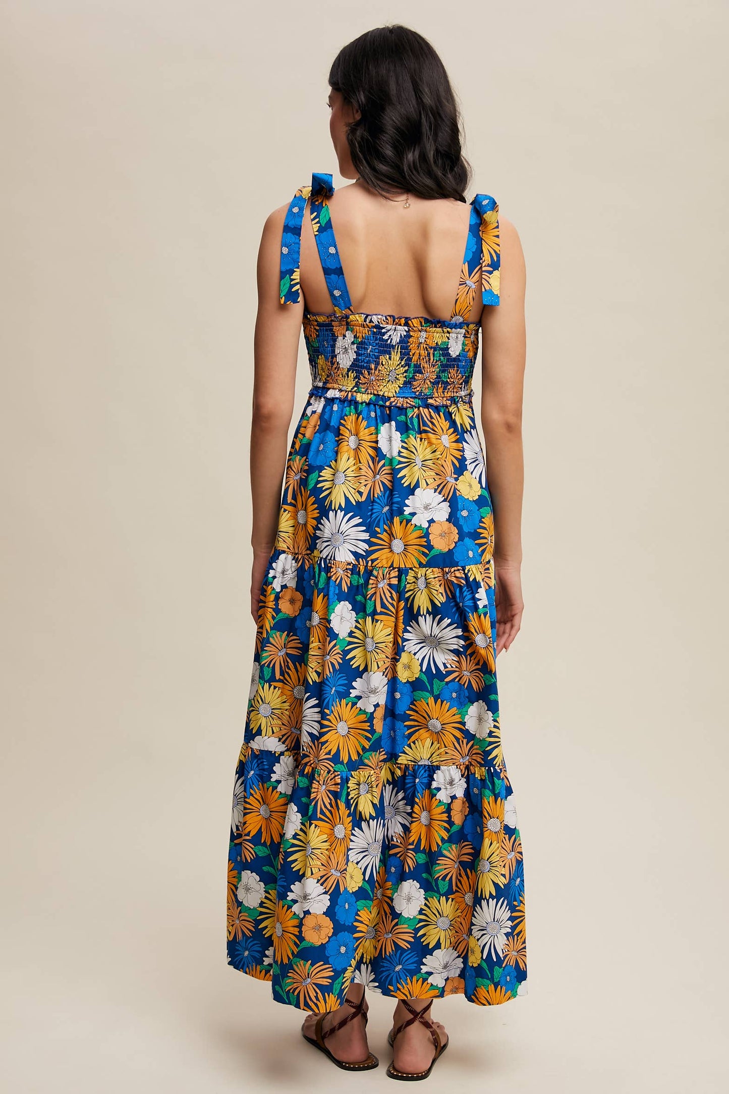 Bold Floral Smocked Maxi Sun Dress