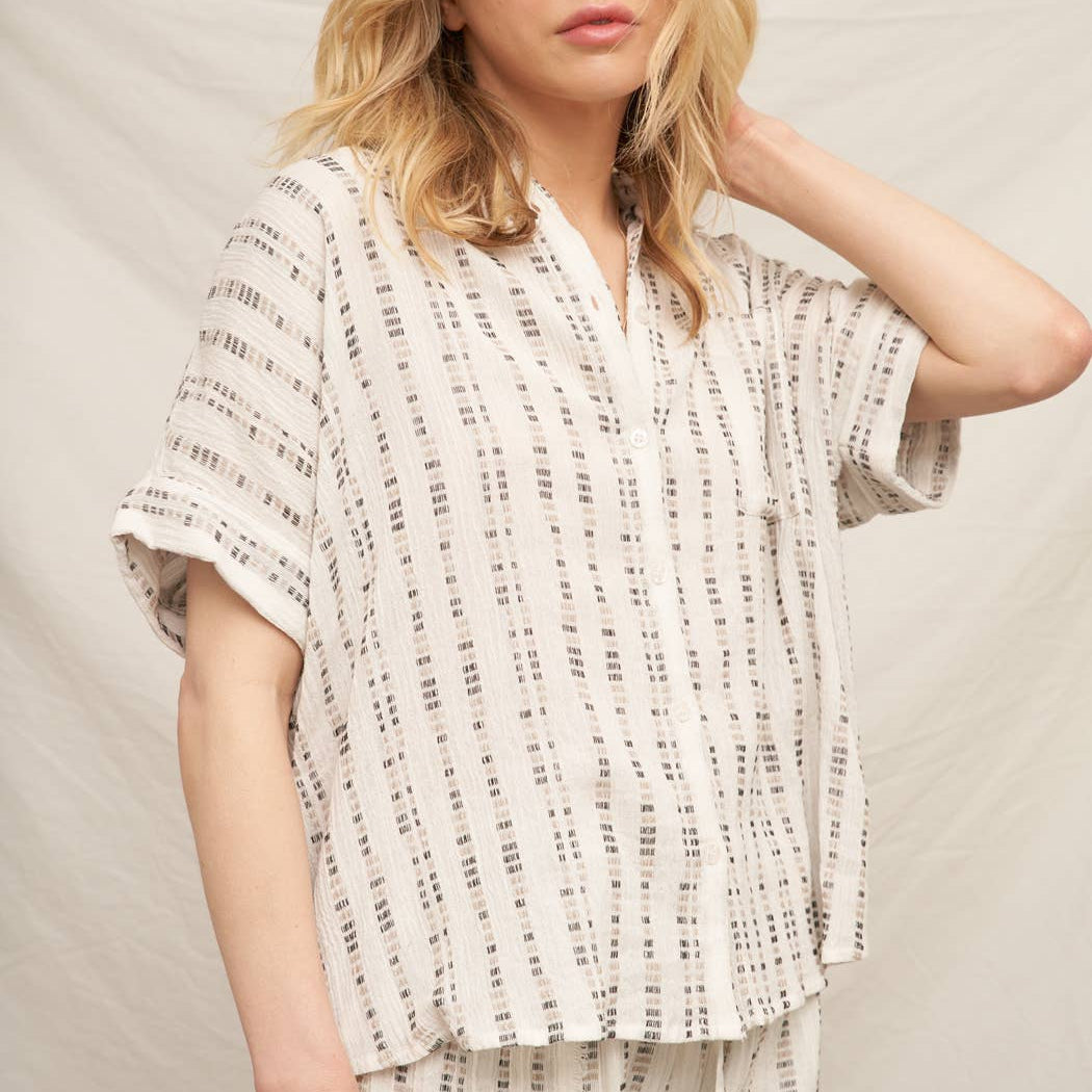 Striped Pattern Short Sleeve Button Down Shirt