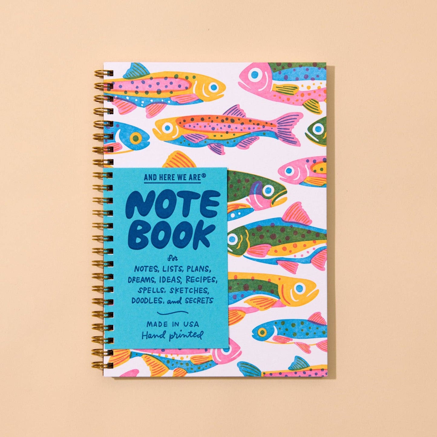 Rainbow Trout Letterpress A5 Lined Spiral Notebook