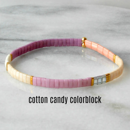 Stackable Stretch Tile Bead Bracelets - Cotton Candy Colorblock