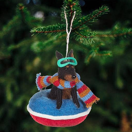 Snowtubing Dog Ornament