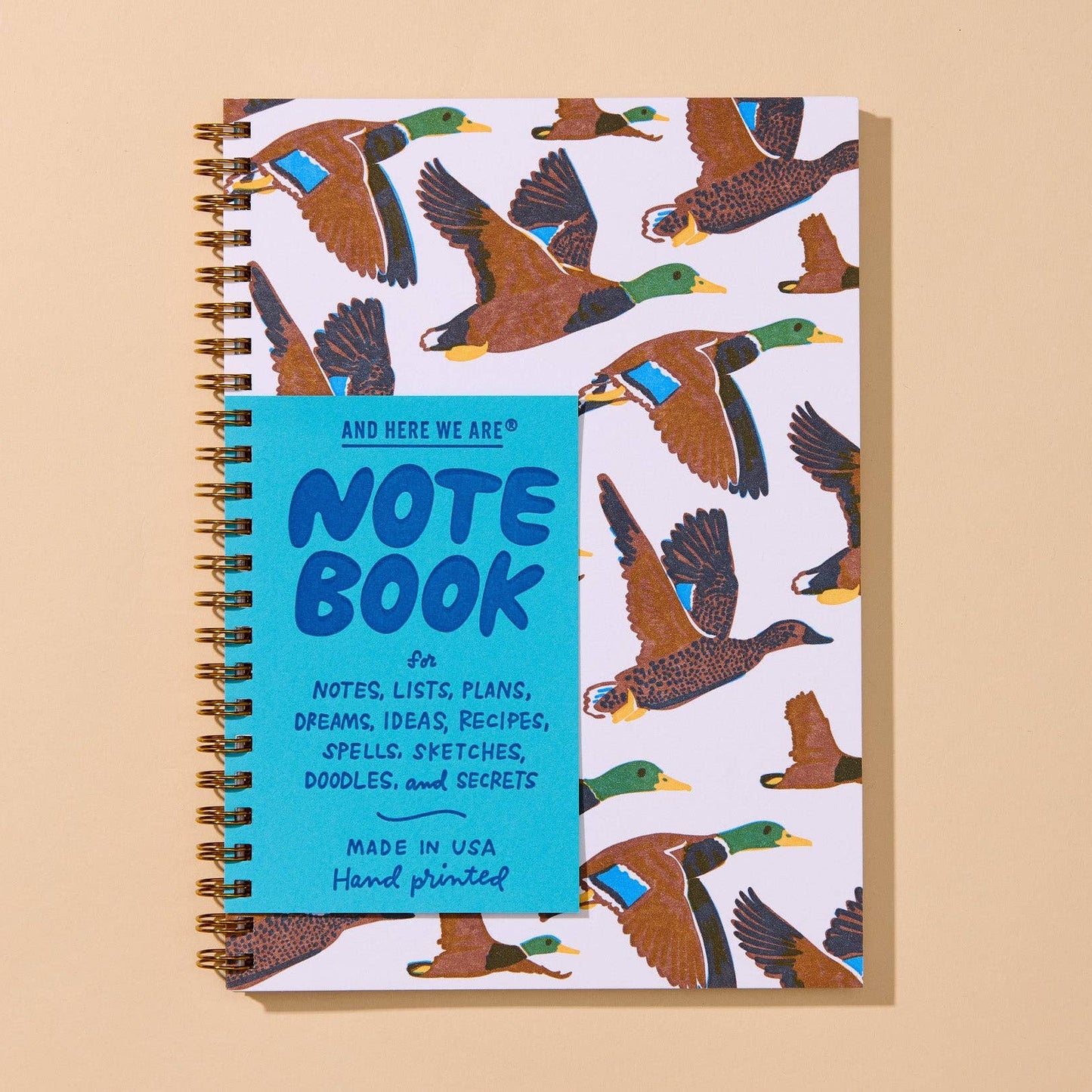 Flying Ducks Letterpress A5 Lined Spiral Notebook