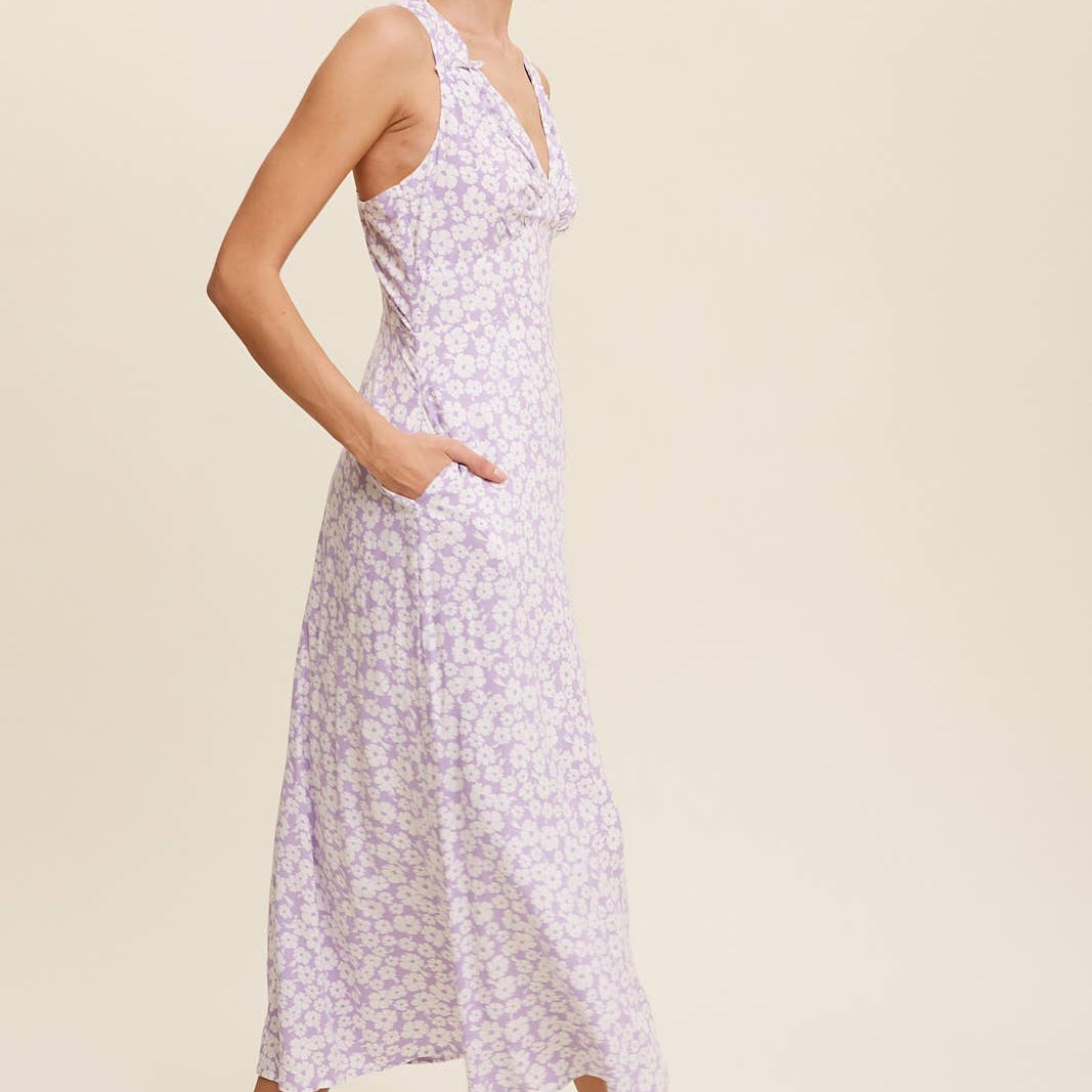 FloralV-Neck Midi Dress