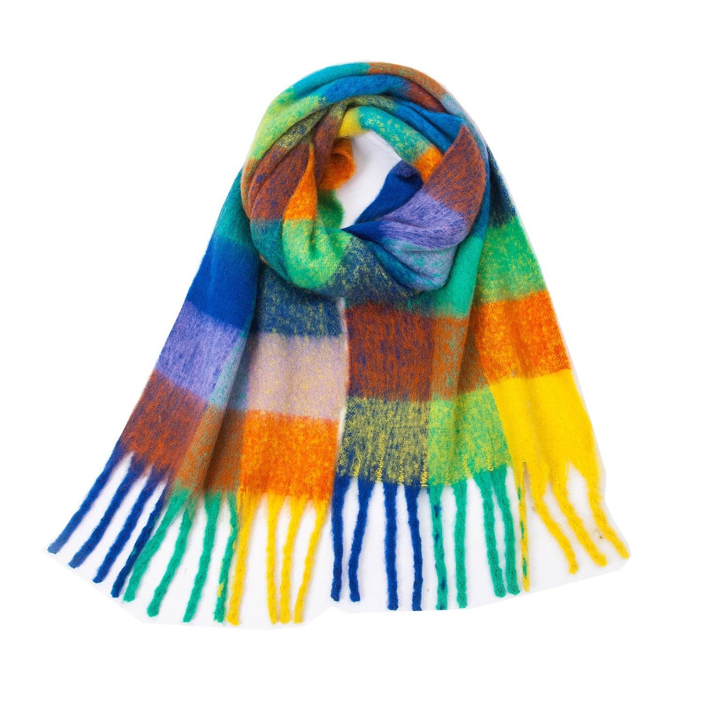 Colorful Plaid Tassel Scarf
